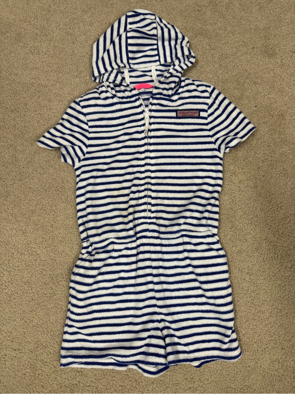 Vineyard Vines Blue & White Striped Hooded Romper